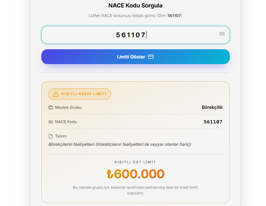 Kredi Üst Limitinizi NACE Kodunuzla Öğrenin!